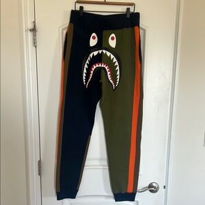 Bape Shark Face Jogger Pants with Stripes